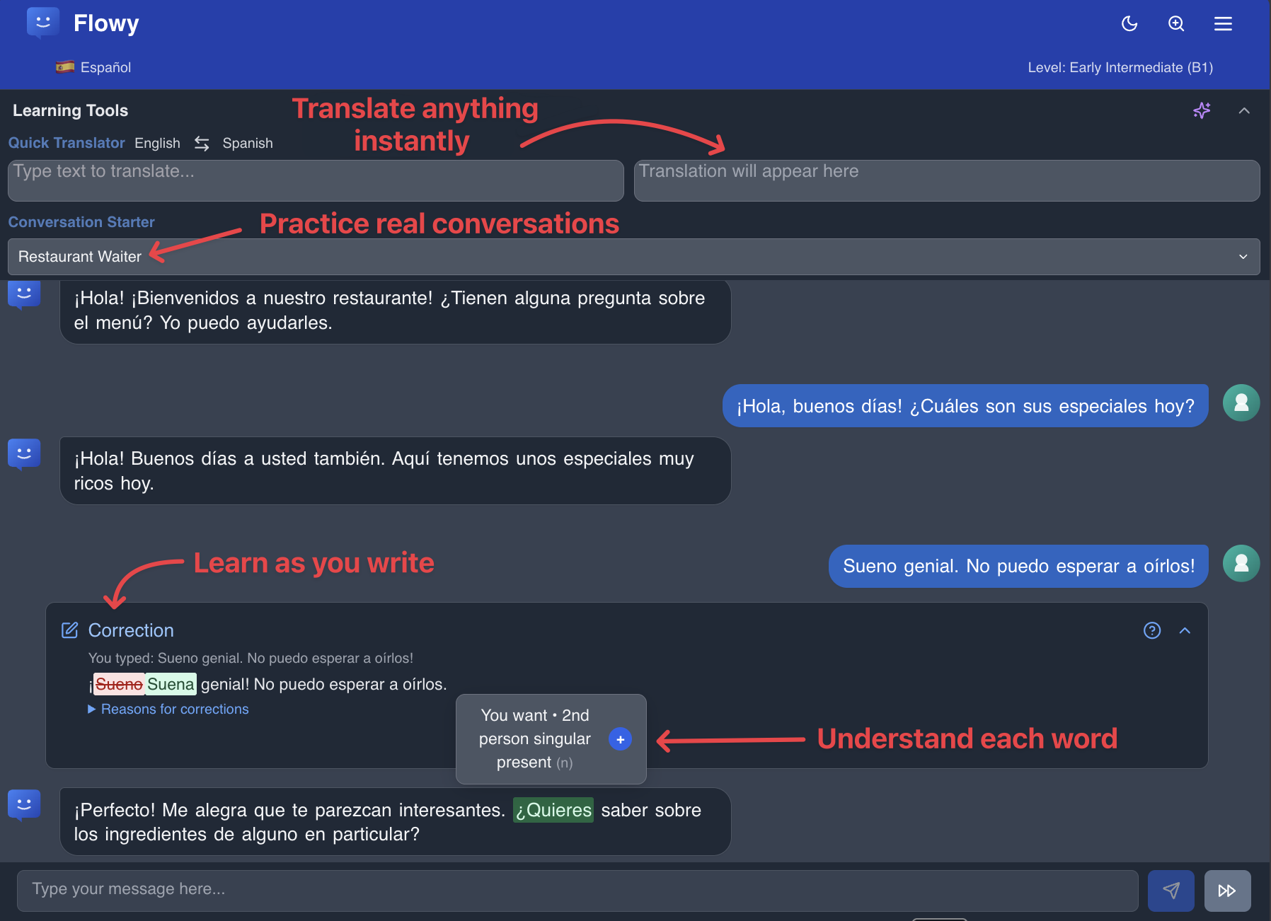 Flowy - Master Languages Through Real Conversations | AI Language Tutor